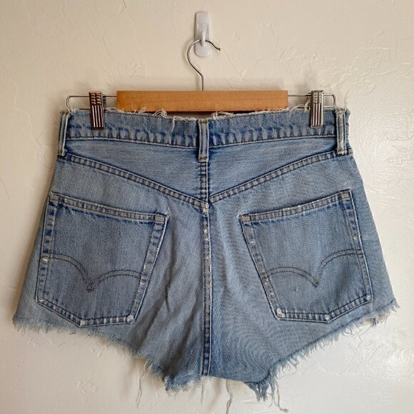 Vintage Distressed Levi's Cutoff Jean Shorts Light Wash - Picture 7 of 8